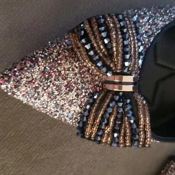 Black Sparkling Glitz Bling Bow Evening  Holiday Size 11 W - Picture 4 of 4